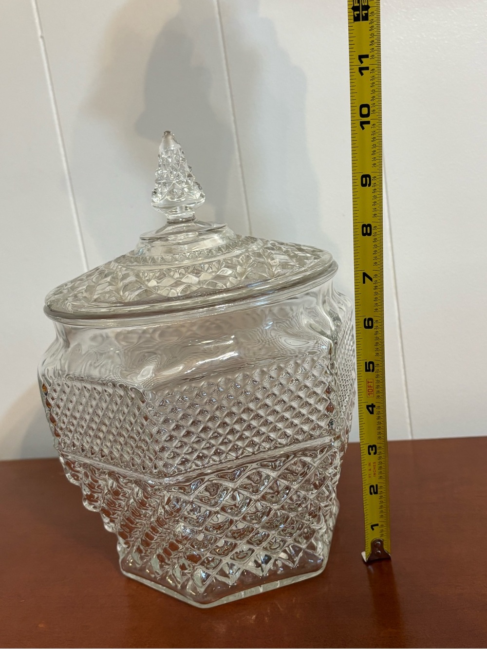 VTG Indiana Glass Diamond Point Hexagon Cookie Jar Lidded Crystal Canister MCM - Picture 5 of 11